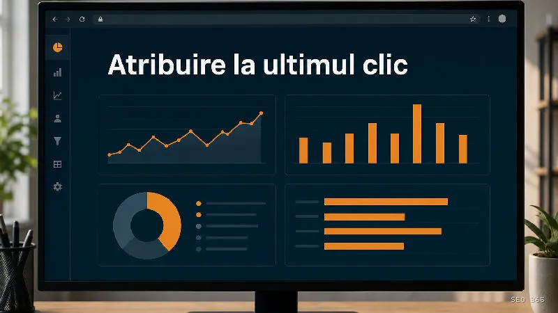 Captură din Glosarul SEO 365 pentru Atribuire la ultimul clic (Analytics și KPI): Atribuirea la ultimul clic este un model care