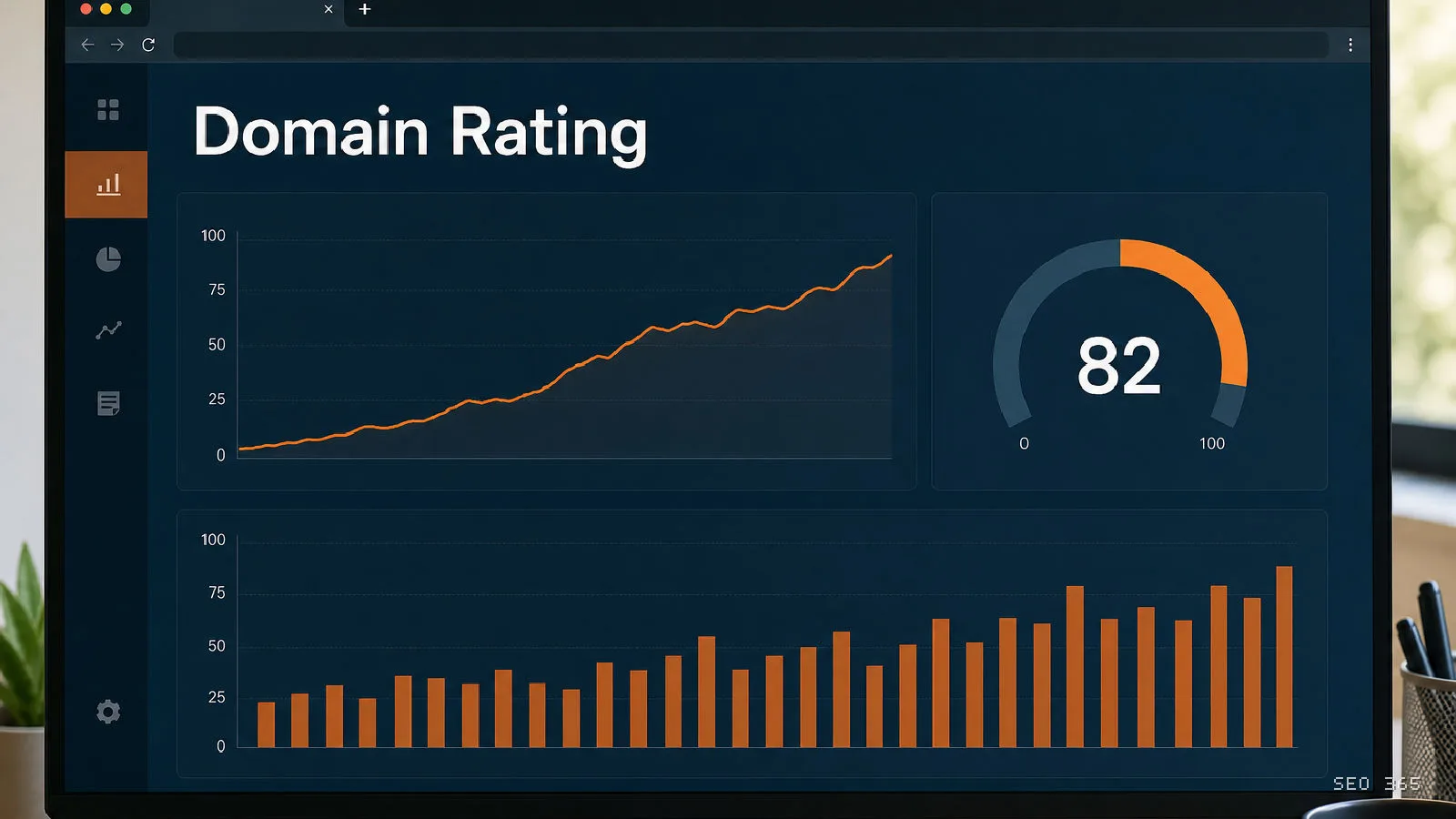 Captură din Glosarul SEO 365 pentru Domain Rating (Analytics și KPI): Domain Rating (DR) este o metrică proprietară Ahrefs