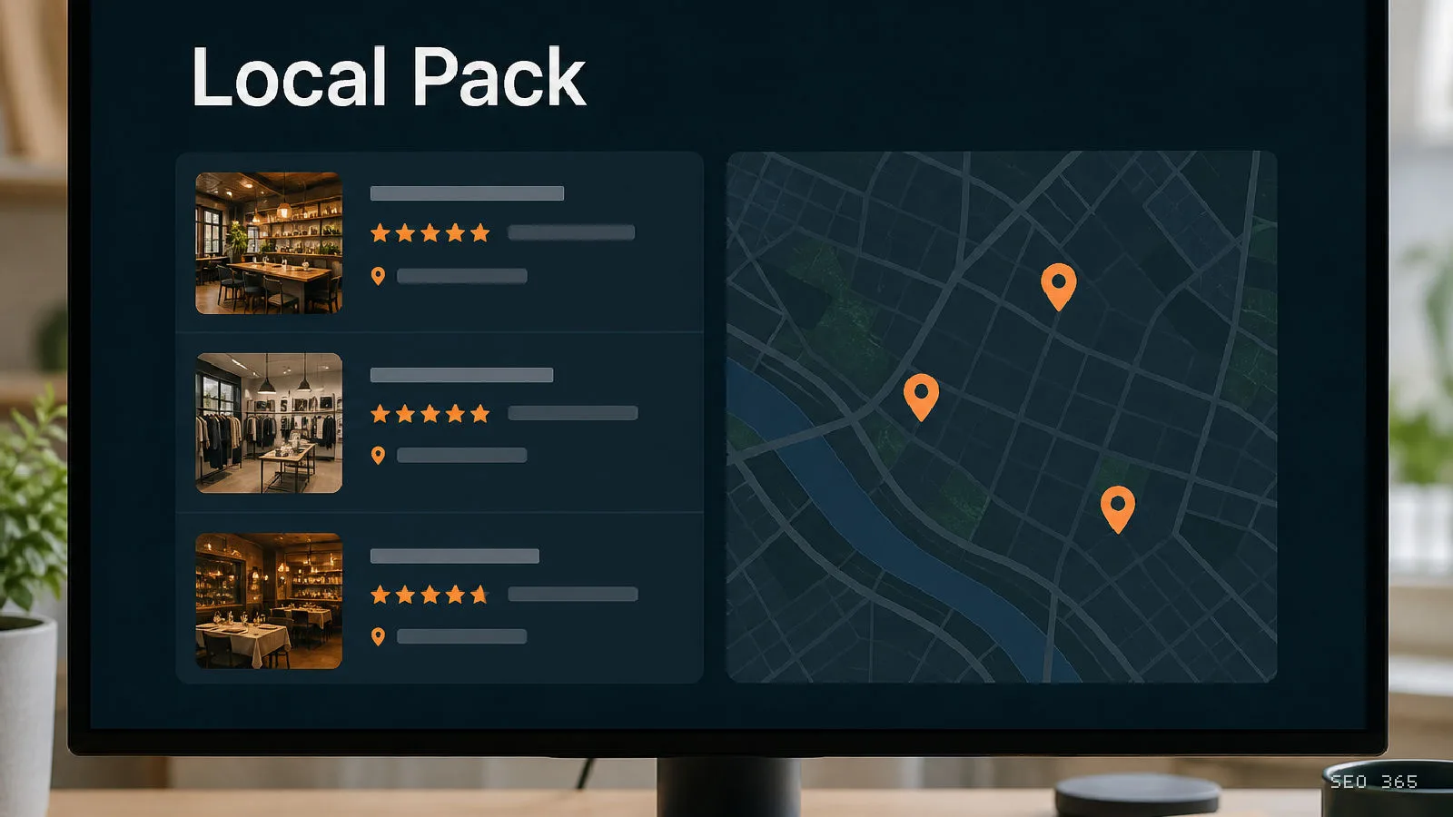 Captură din Glosarul SEO 365 pentru Local Pack (Local SEO): Local Pack este o funcție SERP afișată pentru