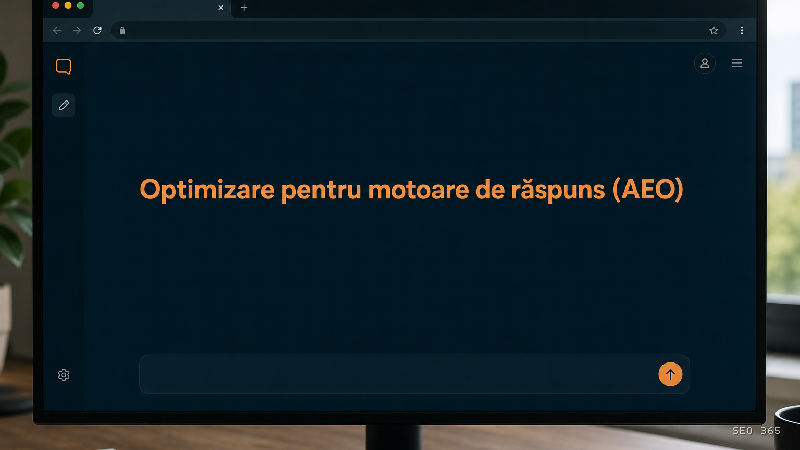 Captură din Glosarul SEO 365 pentru Optimizare pentru motoare de răspuns (AEO) (AI Search și LLM): Optimizarea pentru motoare de răspuns (AEO) este practica