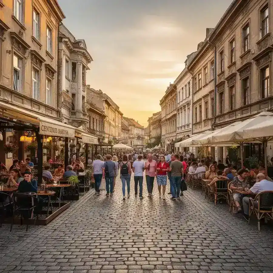 Centrul Vechi din București cu terase și clădiri istorice