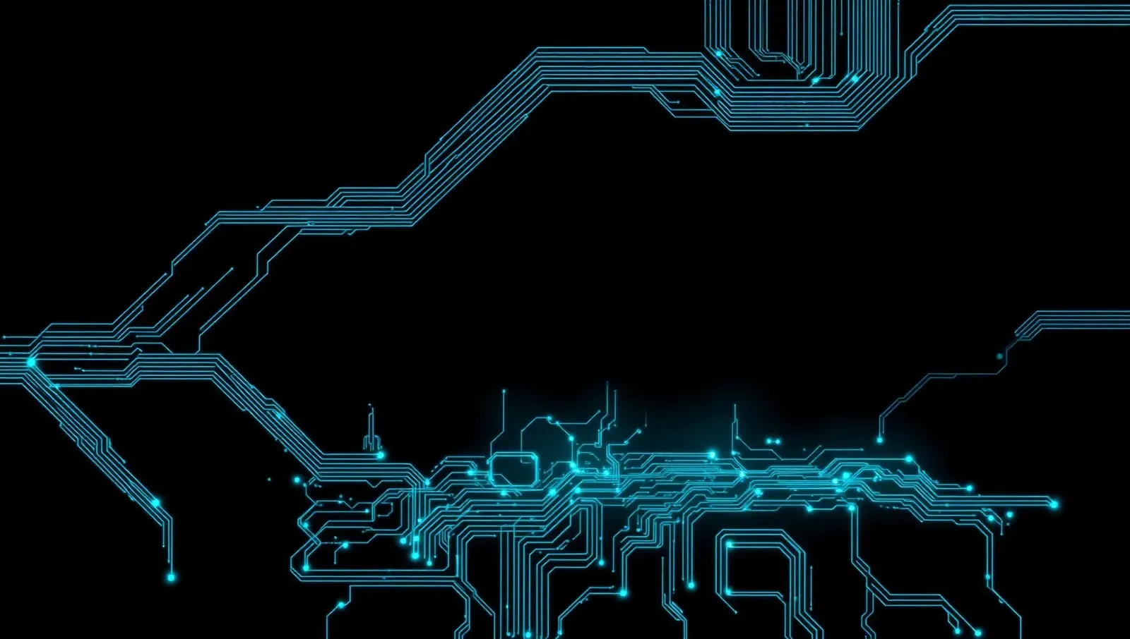Trasee cyan de circuite electronice pe fundal întunecat industrial pentru producţie şi B2B